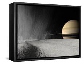 Illustration of a Geyser Erupting on the Surface of Enceladus-Stocktrek Images-Framed Stretched Canvas