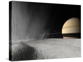 Illustration of a Geyser Erupting on the Surface of Enceladus-Stocktrek Images-Stretched Canvas
