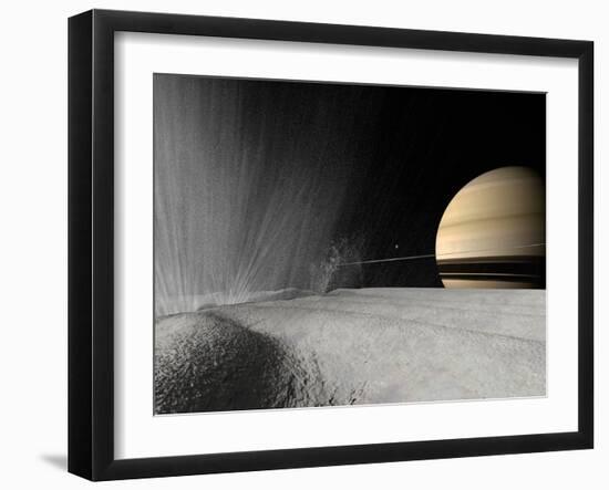 Illustration of a Geyser Erupting on the Surface of Enceladus-Stocktrek Images-Framed Photographic Print