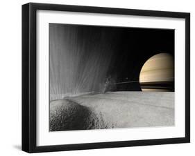 Illustration of a Geyser Erupting on the Surface of Enceladus-Stocktrek Images-Framed Photographic Print