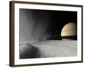 Illustration of a Geyser Erupting on the Surface of Enceladus-Stocktrek Images-Framed Photographic Print