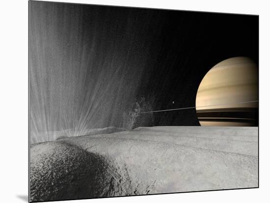 Illustration of a Geyser Erupting on the Surface of Enceladus-Stocktrek Images-Mounted Photographic Print