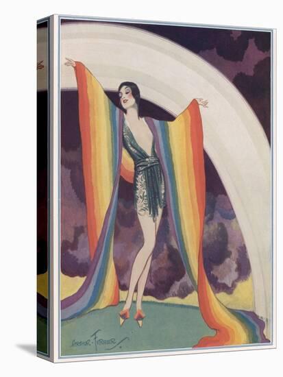Illustration of a Glamorous Lady Wearing a Rainbow as a Shawl-null-Stretched Canvas