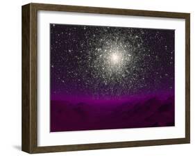 Illustration of a Globular Cluster over the Terrain of a Barren Planet-Stocktrek Images-Framed Photographic Print