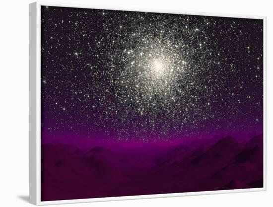 Illustration of a Globular Cluster over the Terrain of a Barren Planet-Stocktrek Images-Framed Photographic Print