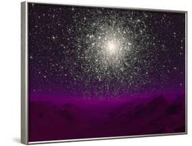 Illustration of a Globular Cluster over the Terrain of a Barren Planet-Stocktrek Images-Framed Photographic Print