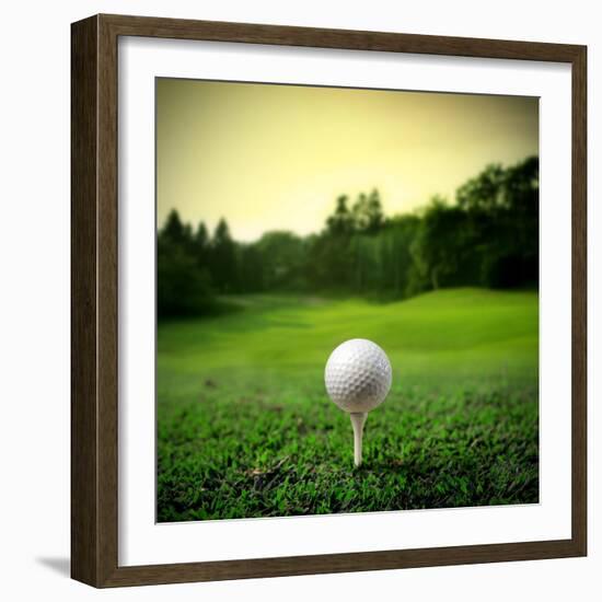 Illustration of a Golf Ball on a Green Meadow-olly2-Framed Photographic Print