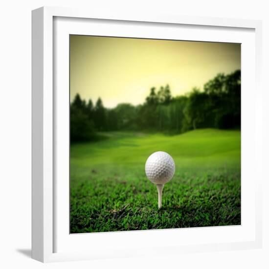 Illustration of a Golf Ball on a Green Meadow-olly2-Framed Photographic Print