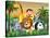 Illustration of a Group of Animals at the Riverbank with Coconut Trees-interactimages-Stretched Canvas