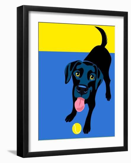 Illustration of a Happy Playful Black Labrador Retriever-TeddyandMia-Framed Art Print