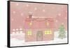 Illustration of a House While Snowing-null-Framed Stretched Canvas