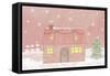 Illustration of a House While Snowing-null-Framed Stretched Canvas