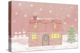 Illustration of a House While Snowing-null-Stretched Canvas
