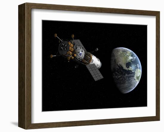 Illustration of a Lunar Tug Propelling Itself into Earth Orbit-Stocktrek Images-Framed Photographic Print