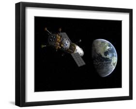 Illustration of a Lunar Tug Propelling Itself into Earth Orbit-Stocktrek Images-Framed Photographic Print