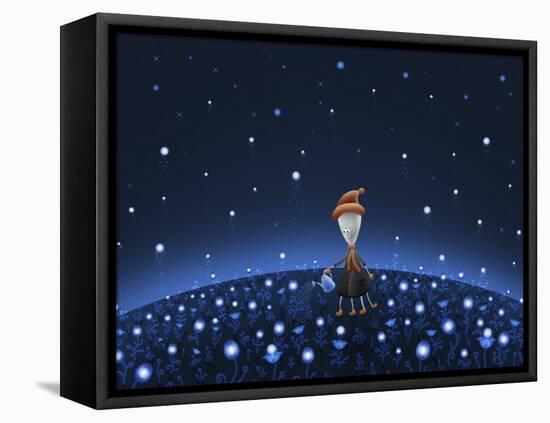 Illustration of a Martian Watering a Starfield-null-Framed Stretched Canvas