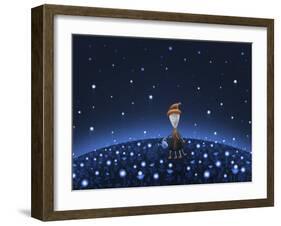 Illustration of a Martian Watering a Starfield-null-Framed Photographic Print