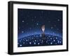 Illustration of a Martian Watering a Starfield-null-Framed Photographic Print