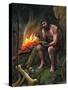 Illustration of a Prehistoric Man Making a Tool-null-Stretched Canvas