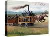 Illustration of a Race Between a Locomotive and a Horse-Drawn Car-null-Stretched Canvas