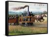 Illustration of a Race Between a Locomotive and a Horse-Drawn Car-null-Framed Stretched Canvas