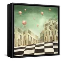 Illustration of a Several Modern Buildings in a Surreal Landscape and Many Hot Air Balloons-Valentina Photos-Framed Stretched Canvas