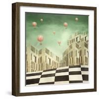 Illustration of a Several Modern Buildings in a Surreal Landscape and Many Hot Air Balloons-Valentina Photos-Framed Photographic Print