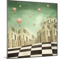 Illustration of a Several Modern Buildings in a Surreal Landscape and Many Hot Air Balloons-Valentina Photos-Mounted Photographic Print
