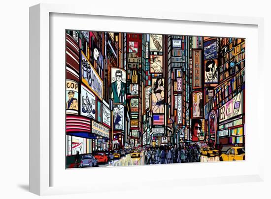 Illustration of a Street in New York City-isaxar-Framed Art Print