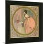 Illustration of a Woman Putting on Her Makeup-null-Mounted Art Print