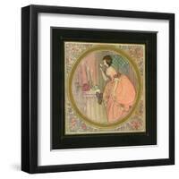 Illustration of a Woman Putting on Her Makeup-null-Framed Art Print