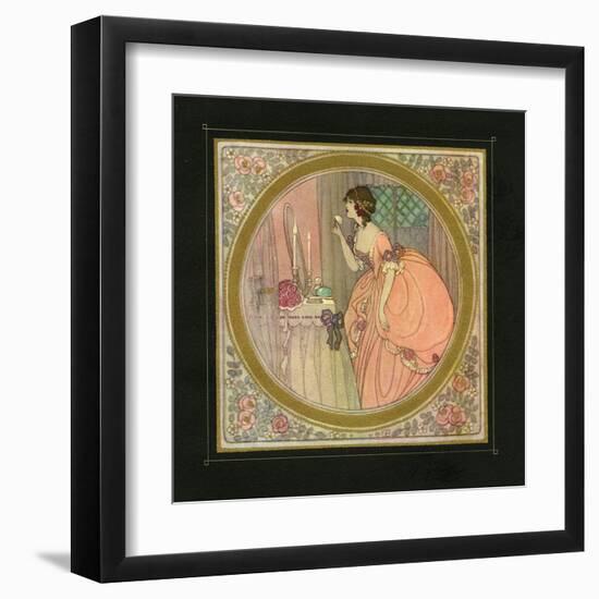 Illustration of a Woman Putting on Her Makeup-null-Framed Art Print