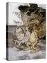 Illustration of Alice Sitting Down Next to Two Creatures by Arthur Rackham-Stapleton Collection-Stretched Canvas