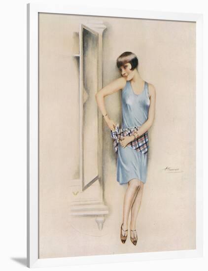 Illustration of an Attractive Flapper Girl Admiring Herself in the Mirror-null-Framed Art Print