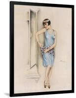 Illustration of an Attractive Flapper Girl Admiring Herself in the Mirror-null-Framed Art Print