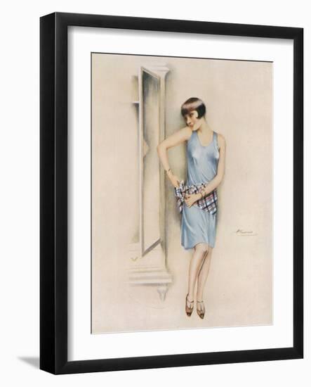 Illustration of an Attractive Flapper Girl Admiring Herself in the Mirror-null-Framed Art Print