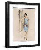 Illustration of an Attractive Flapper Girl Admiring Herself in the Mirror-null-Framed Art Print