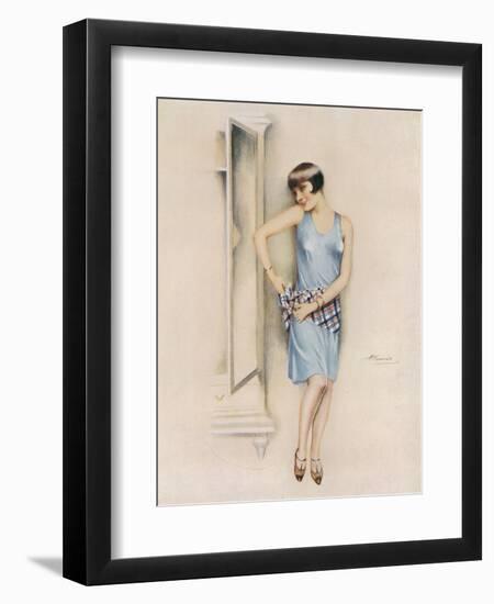 Illustration of an Attractive Flapper Girl Admiring Herself in the Mirror-null-Framed Art Print