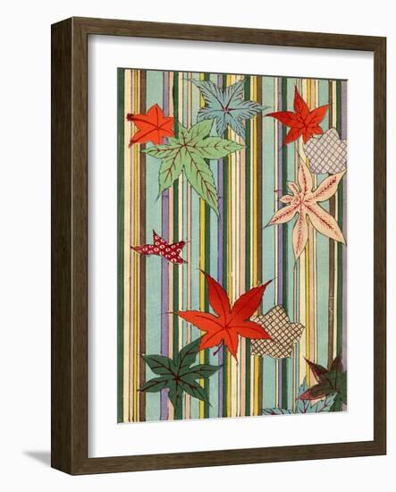 Illustration of Autumn Leaves on a Striped Background, 1880s-null-Framed Giclee Print