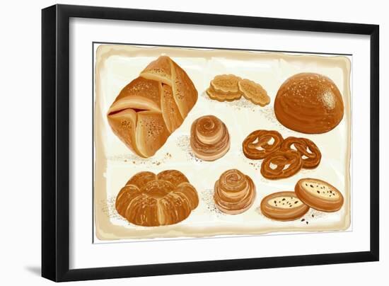 Illustration of Baked Goods and Bread Products. All Objects are Grouped. Eps8-Milovelen-Framed Art Print