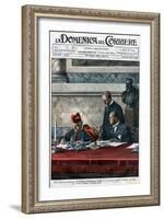 Illustration of Benito Mussolini and Cardinal Pietro Gasparri Signing the Lateran Treaty of 1929-Stefano Bianchetti-Framed Giclee Print