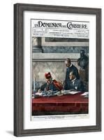 Illustration of Benito Mussolini and Cardinal Pietro Gasparri Signing the Lateran Treaty of 1929-Stefano Bianchetti-Framed Giclee Print