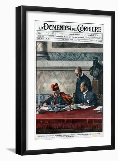 Illustration of Benito Mussolini and Cardinal Pietro Gasparri Signing the Lateran Treaty of 1929-Stefano Bianchetti-Framed Giclee Print