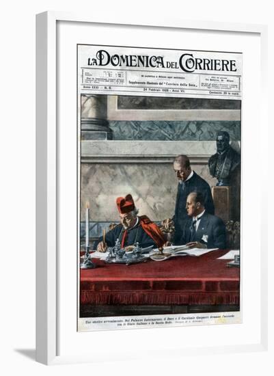 Illustration of Benito Mussolini and Cardinal Pietro Gasparri Signing the Lateran Treaty of 1929-Stefano Bianchetti-Framed Giclee Print