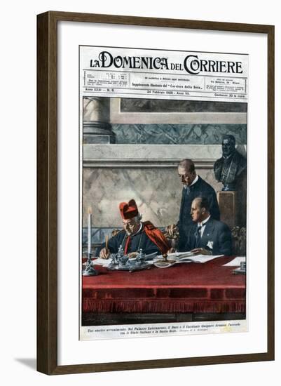 Illustration of Benito Mussolini and Cardinal Pietro Gasparri Signing the Lateran Treaty of 1929-Stefano Bianchetti-Framed Giclee Print