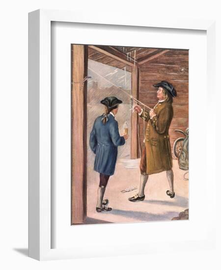 Illustration of Benjamin Franklin and Assistant Performing Lightning Experiment-null-Framed Giclee Print