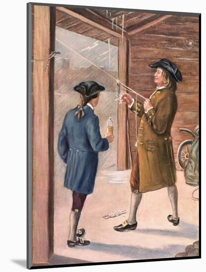 Illustration of Benjamin Franklin and Assistant Performing Lightning Experiment-null-Mounted Giclee Print