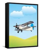 Illustration of Biplane Flying Outdoors. No Gradients Used.-Aleksandar Dickov-Framed Stretched Canvas