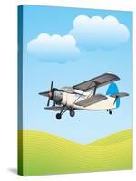 Illustration of Biplane Flying Outdoors. No Gradients Used.-Aleksandar Dickov-Stretched Canvas