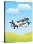 Illustration of Biplane Flying Outdoors. No Gradients Used.-Aleksandar Dickov-Stretched Canvas